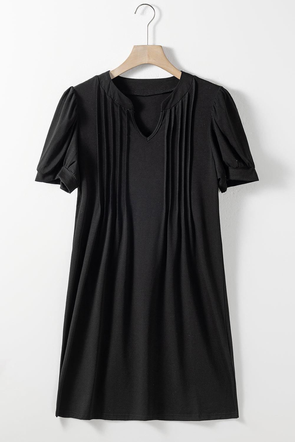 Puff Sleeve Shift Long Tunic Black T-Shirt Dress