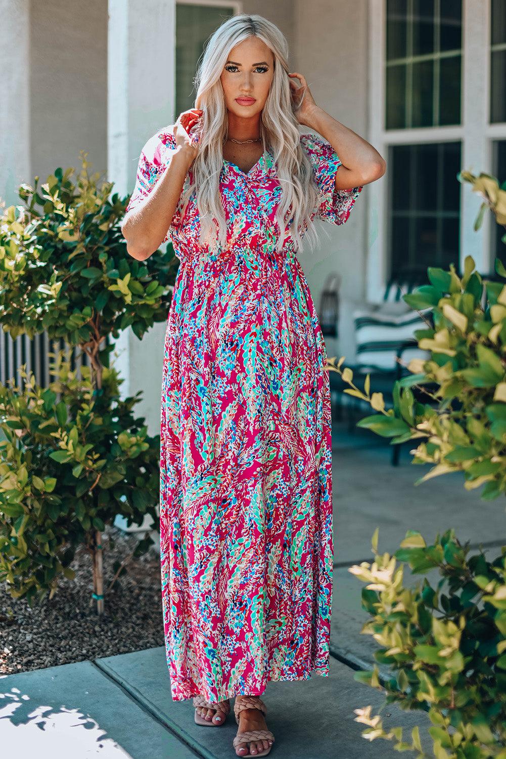Wrap V Neck Floral Sundress Style Maxi Dress for Women