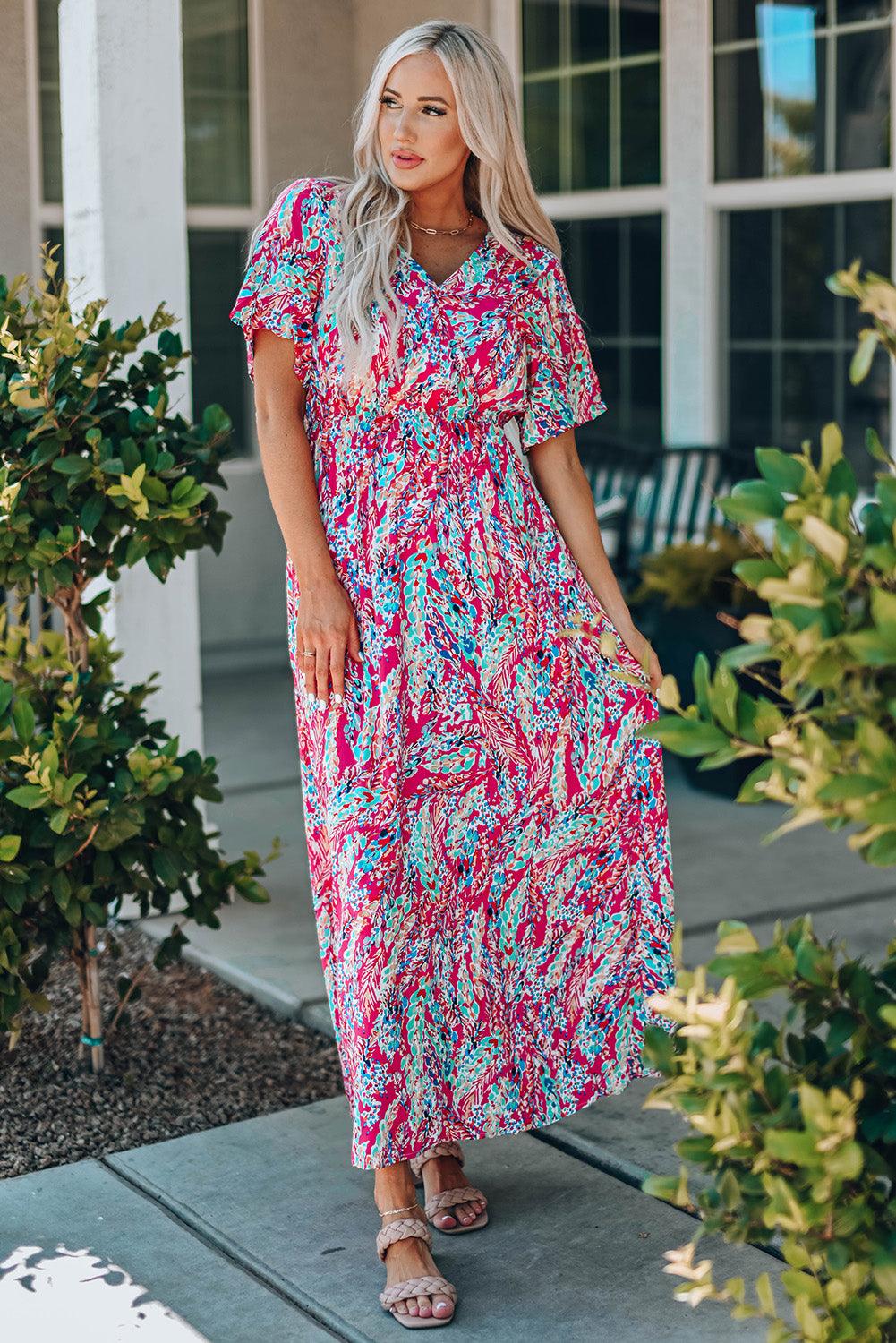 V Neck Floral Sundress Style Maxi Dress for Women