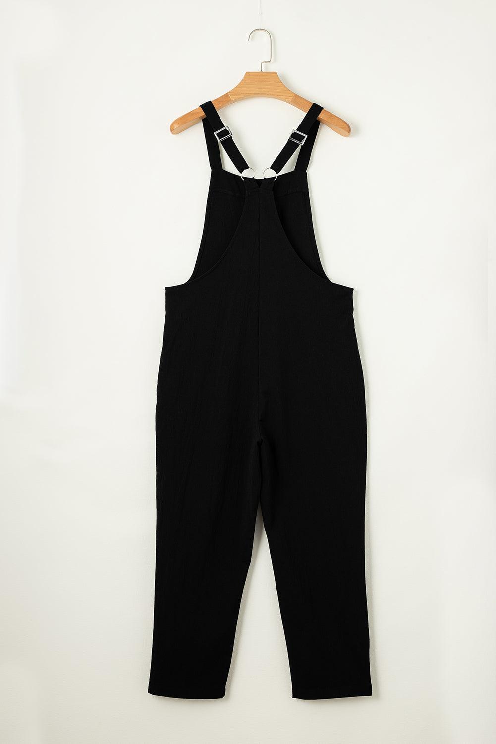 Black Adjustable Buckle Straps Cropped Casual Overalls Jumpsuit