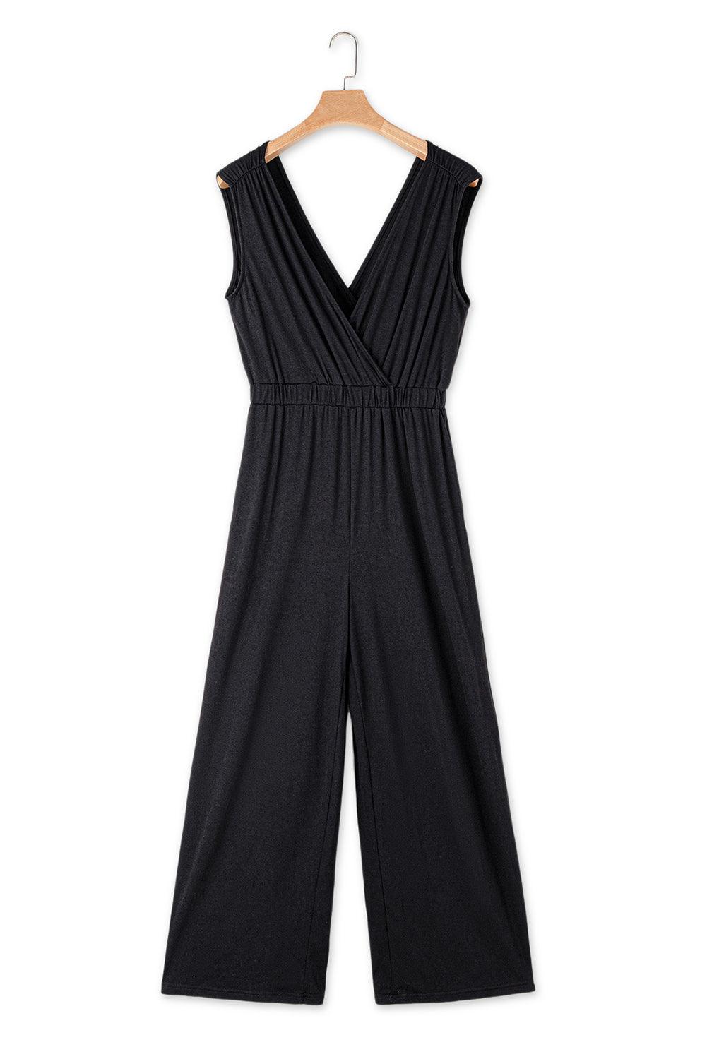 Wide Leg Black Jumpsuit with Backless Plunging Neck