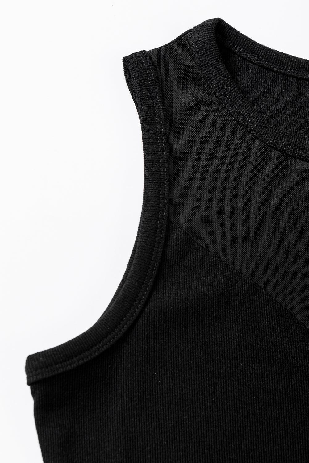 Black Mesh Patchwork Sleeveless Bodysuit for Ladies