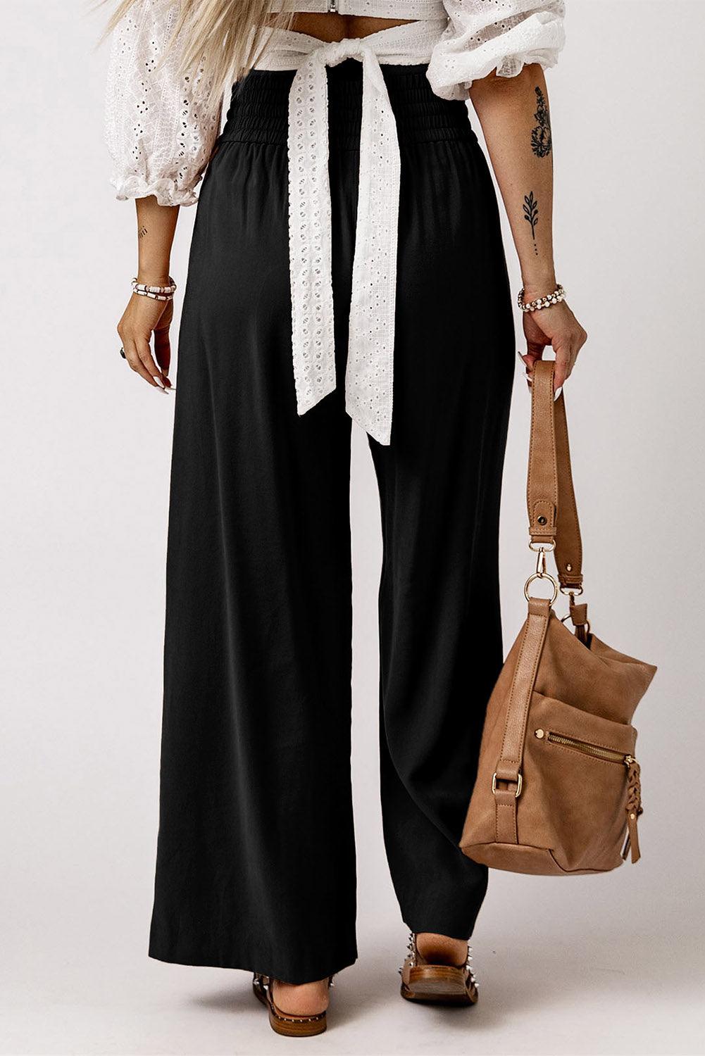 Drawstring Wide Leg  Pants with Elastic Waist for Work Casual for Women