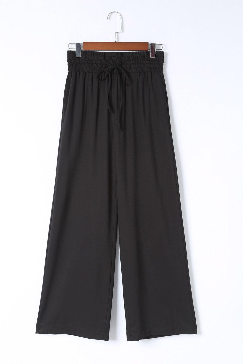 Drawstring Wide Leg  Pants with Elastic Waist for Work Casual for Women