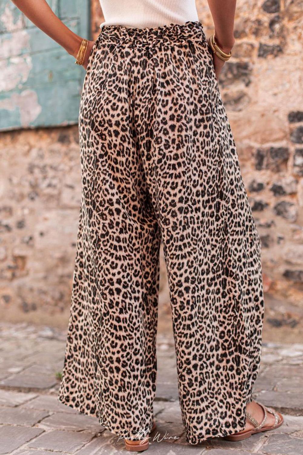 Boho Hawaiian Wide Leg Pants Leopard Pattern for Women