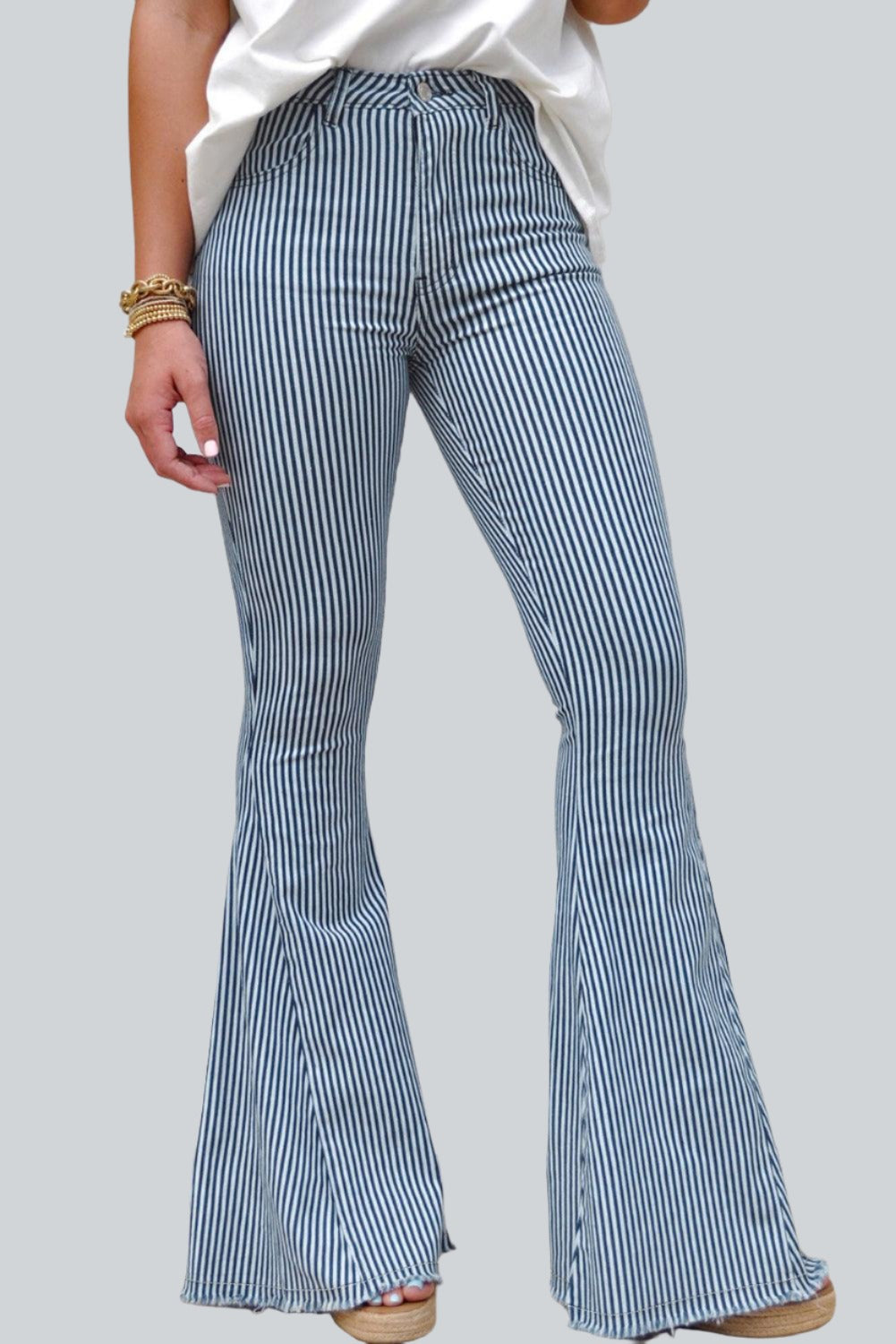 Blue High-Waisted Bell-Bottom Flare Jeans