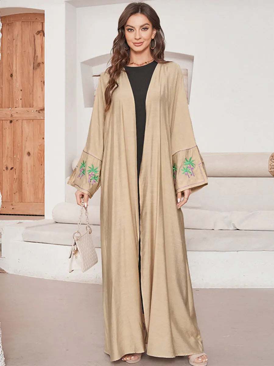 Long Sleeve Embroidered Casual Open Abaya