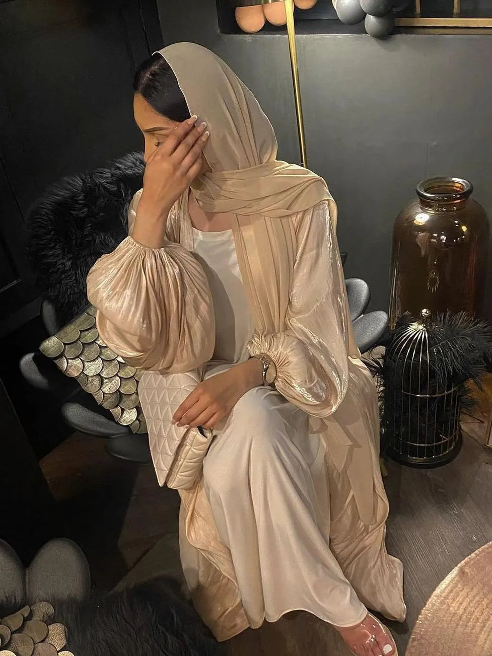 Plus Size Eid Djellaba Open Abaya with Belt Soft Cuff Sleeves Muslim Dress