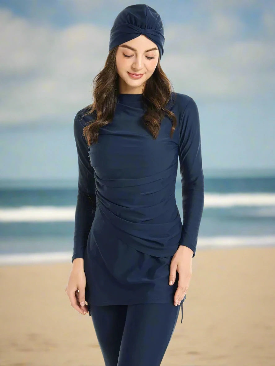 Plus Size Long Sleeve Burkini with Leggings and Hijab Cap