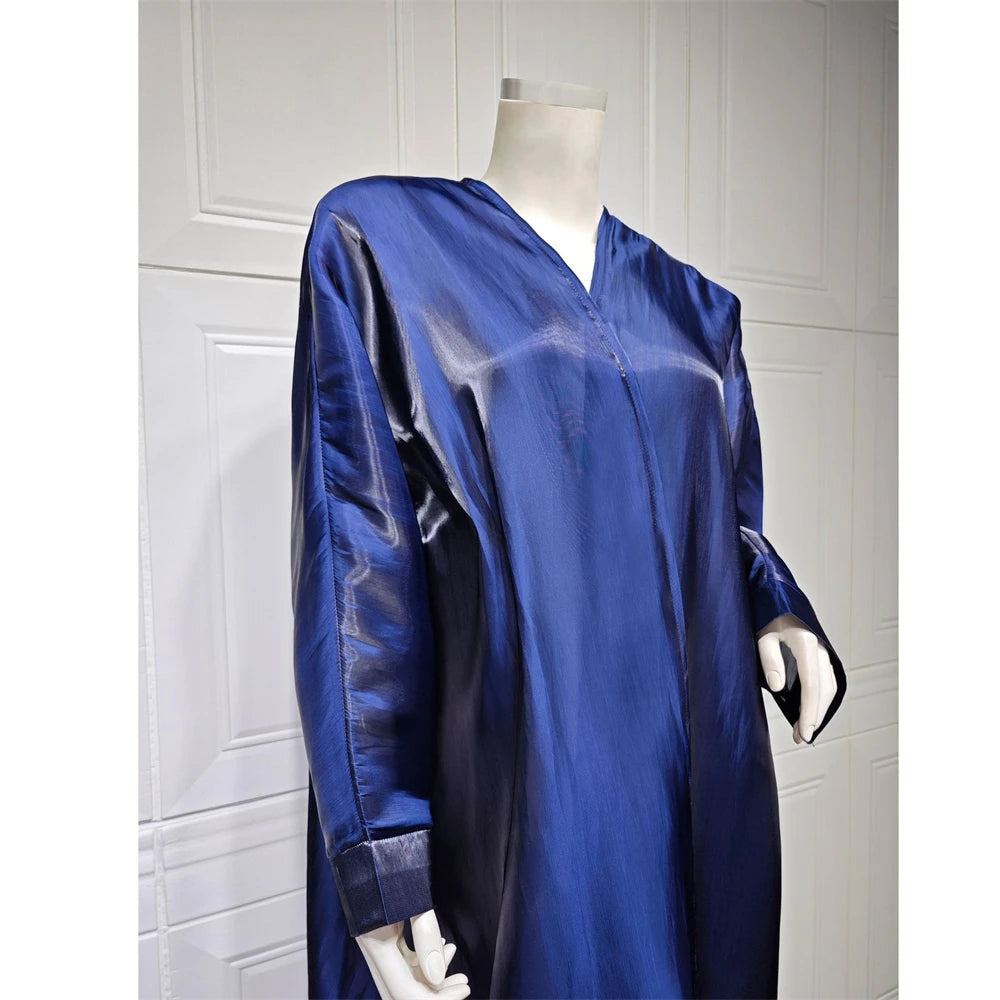 Shiny Satin Morocco Kimono Abaya Dress for Muslim Women Caftan