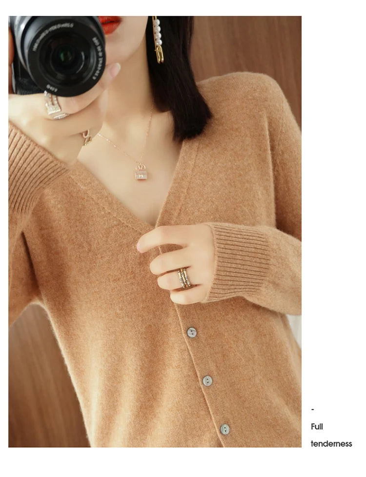 Classic Basic Wool V-Neck Women Sweater