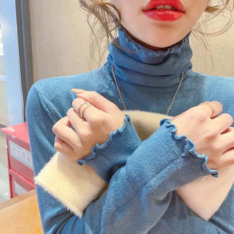 Fold Turtleneck High Elastic Solid Color Sweater