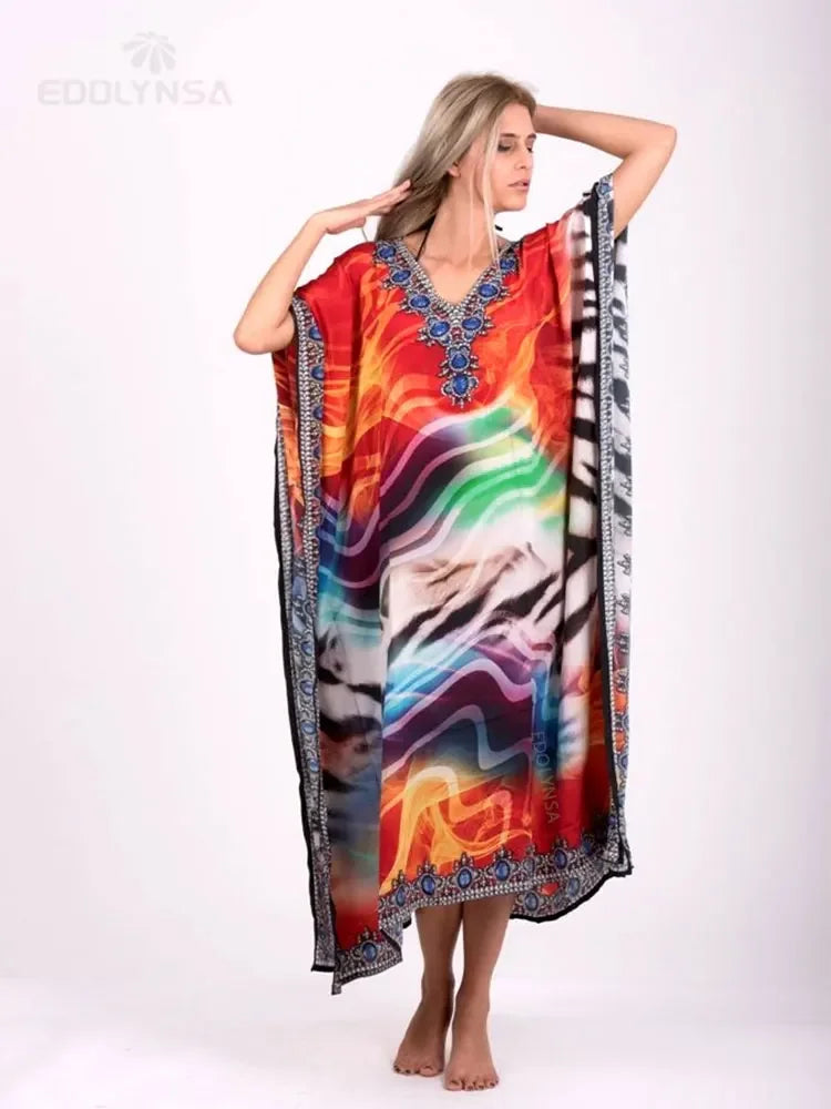 Boho Quick-drying Long Kaftan Burkini Cover-up Plus Size Summer Beachwear