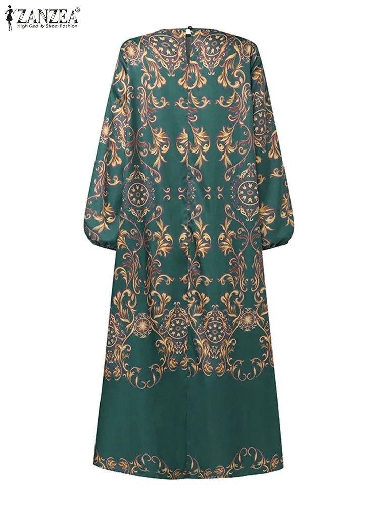 Floral Printed  Long Sleeve O-Neck Elegant Abaya