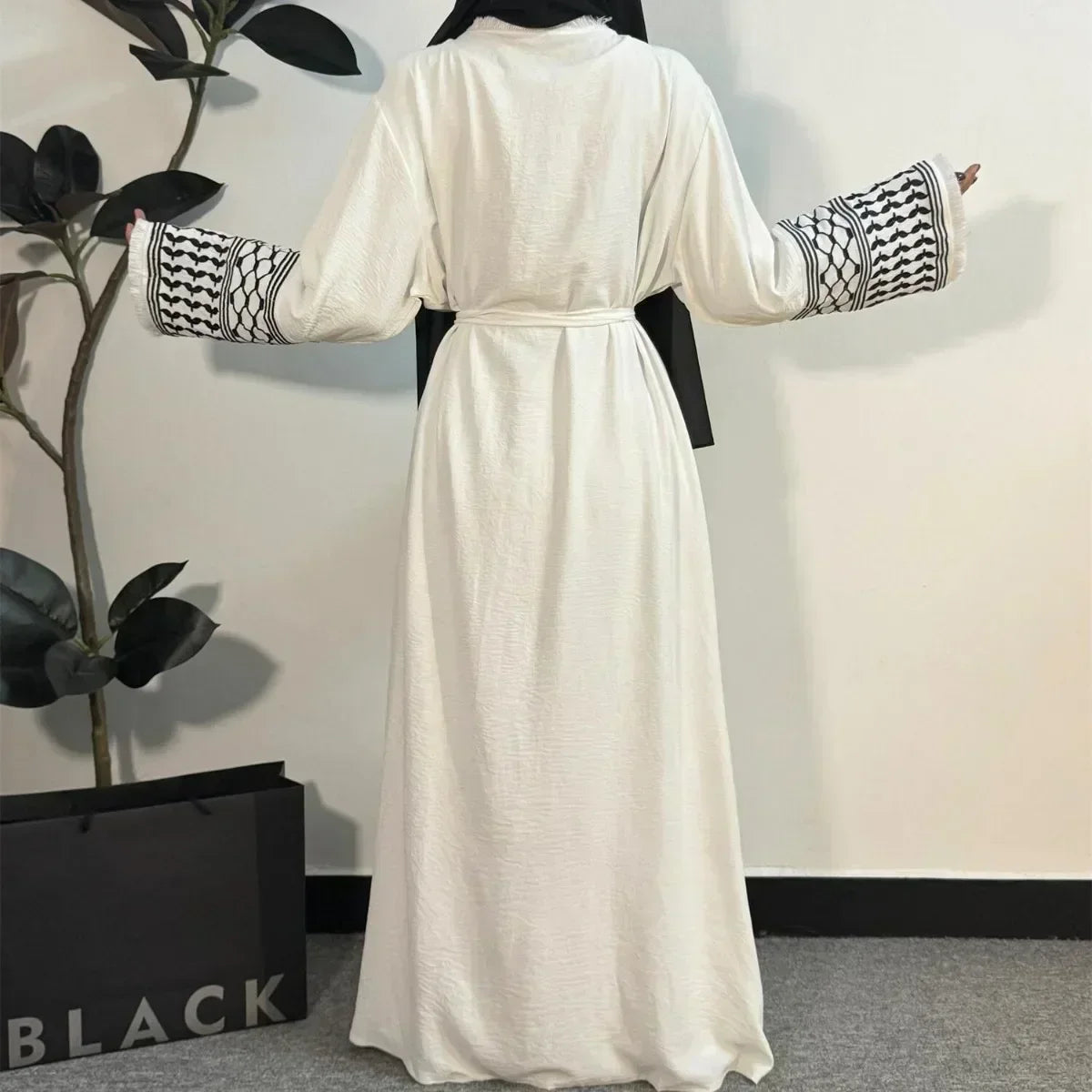 Tassel Embroidery Long Sleeve Open Front Abaya