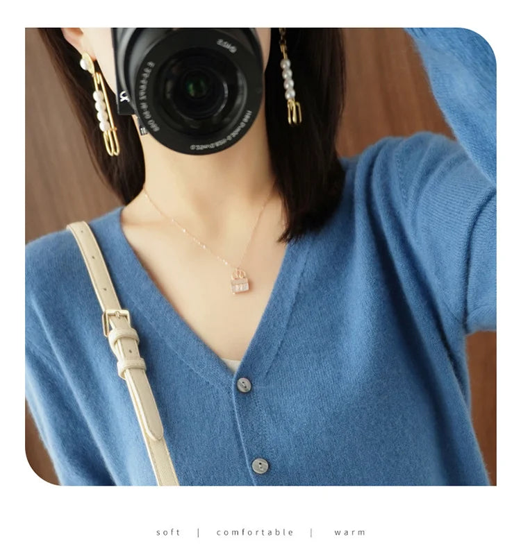 Classic Basic Wool V-Neck Women Sweater