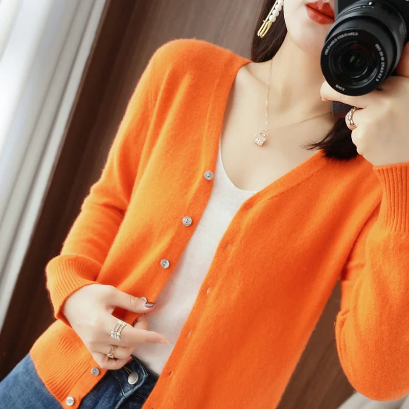 Classic Basic Wool V-Neck Women Sweater