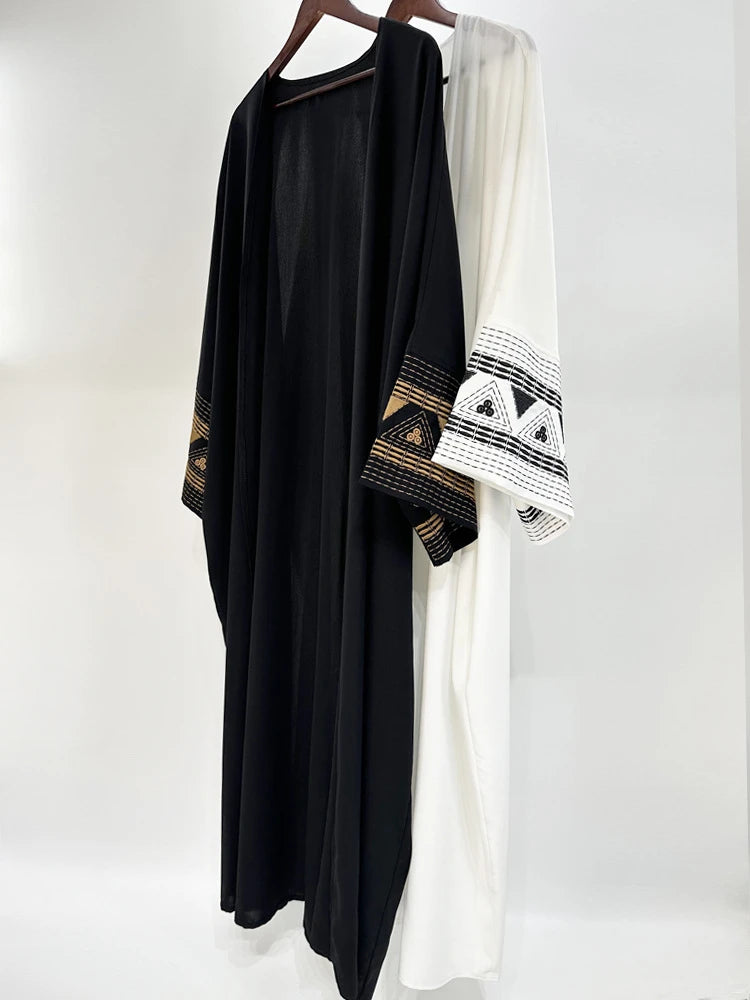 White Black Open Batwing Kimono Abaya