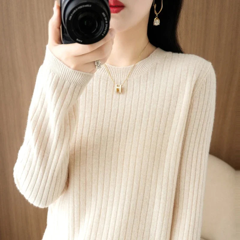 Women Long Sleeve Pullovers O-neck Stripe Sweaters