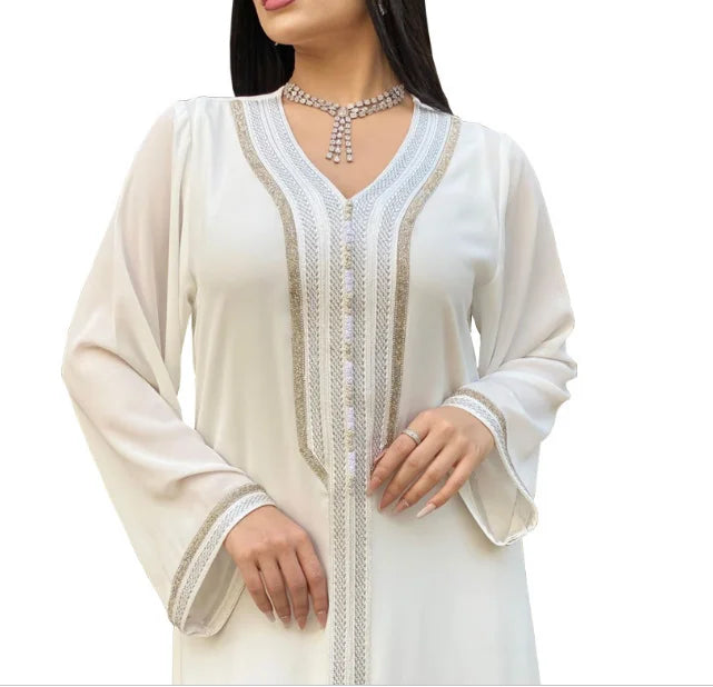 Plus Size White Djellaba Kaftan Dubai Abaya Dress for Women