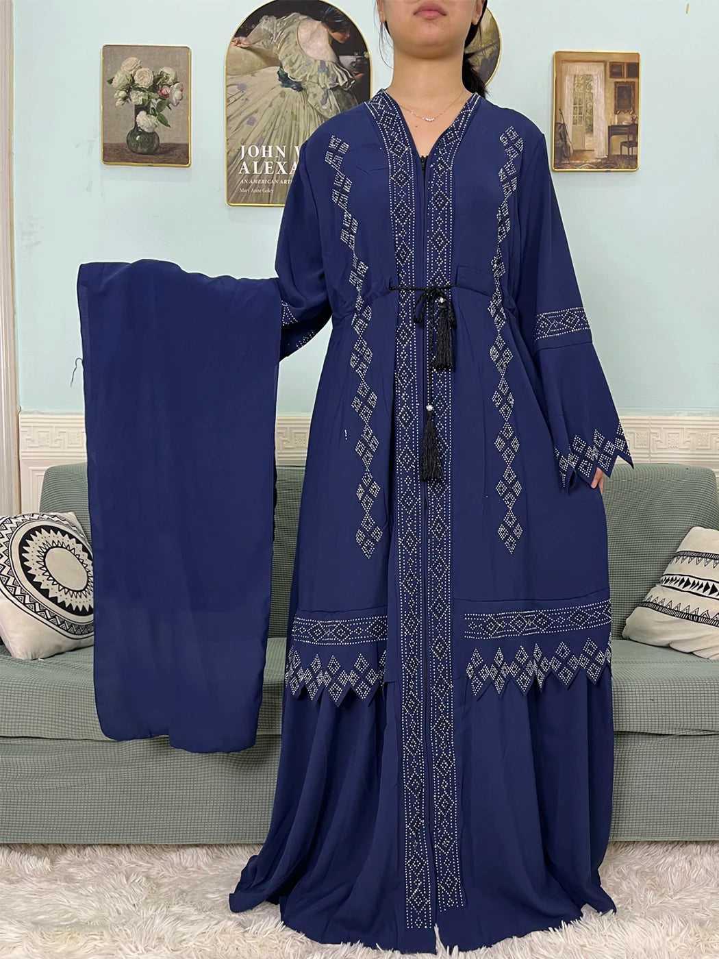 Chiffon Set V-neck Fashion Design Party Abaya