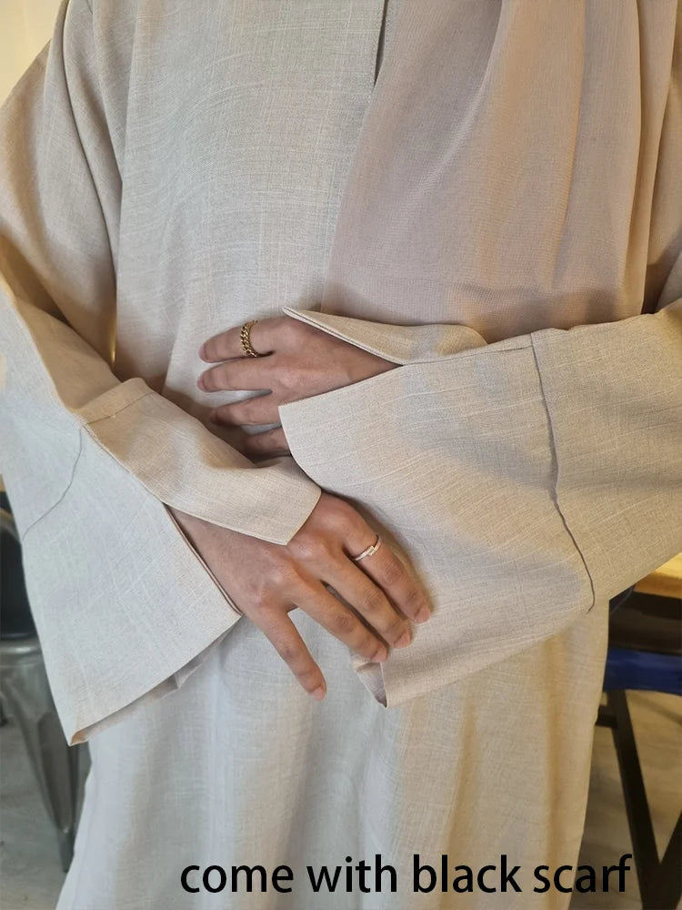 Closed Linen Abaya with Two Side Split Sleeves