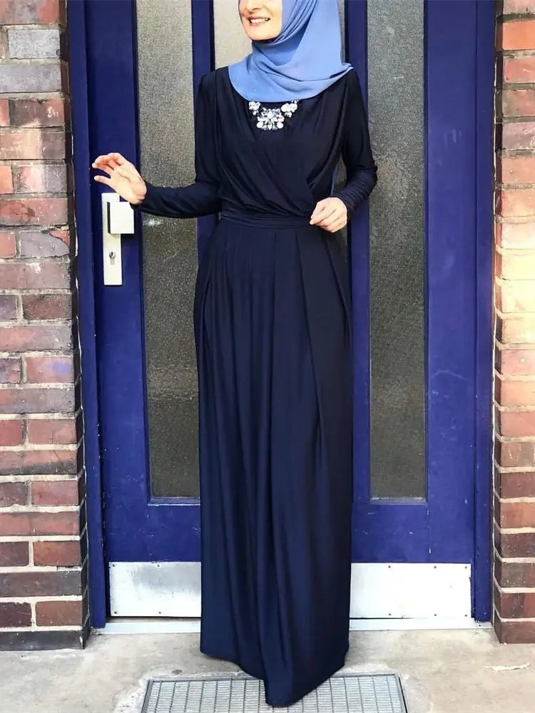 Dark Blue Elegant Abaya for Muslim Women