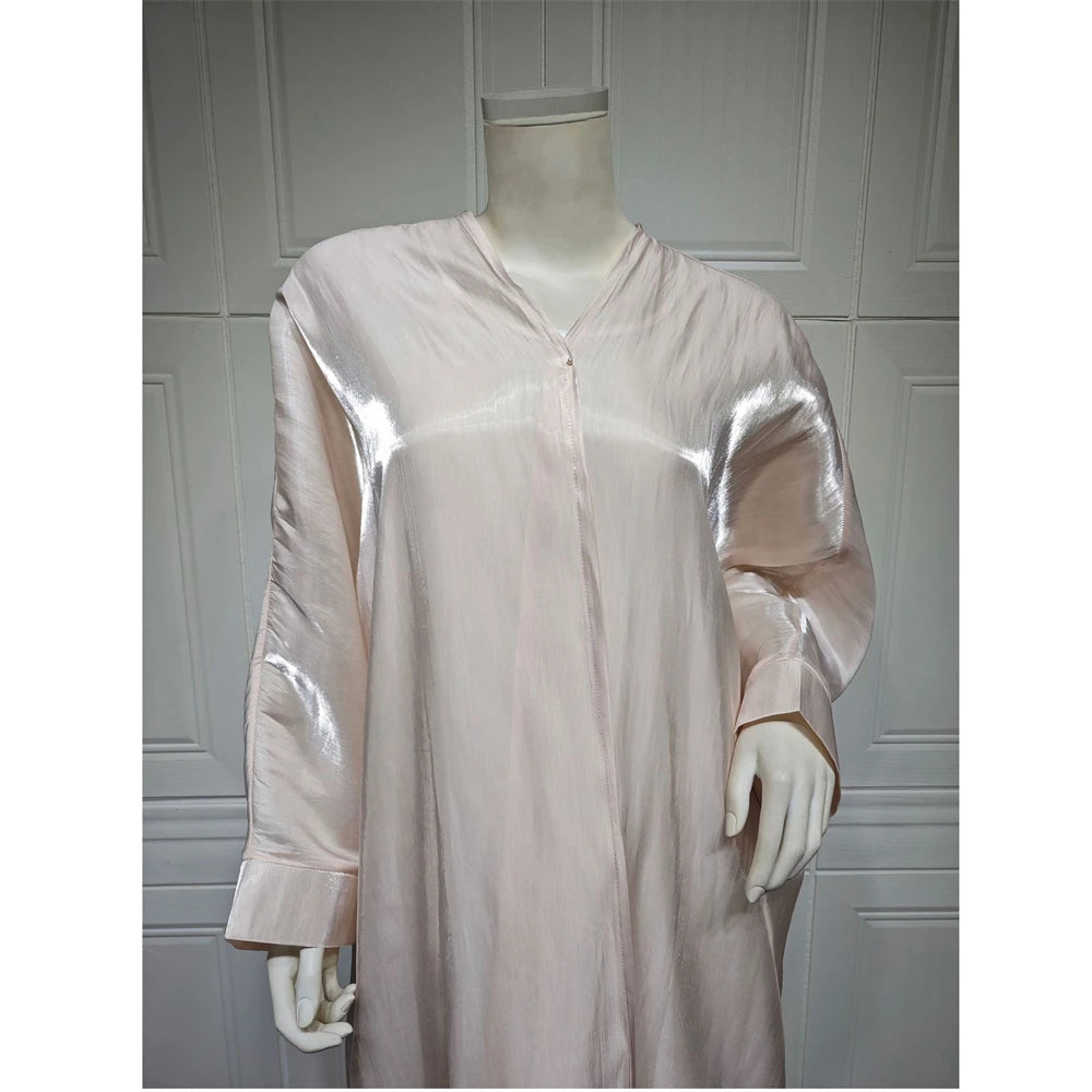 Shiny Satin Morocco Kimono Abaya Dress for Muslim Women Caftan