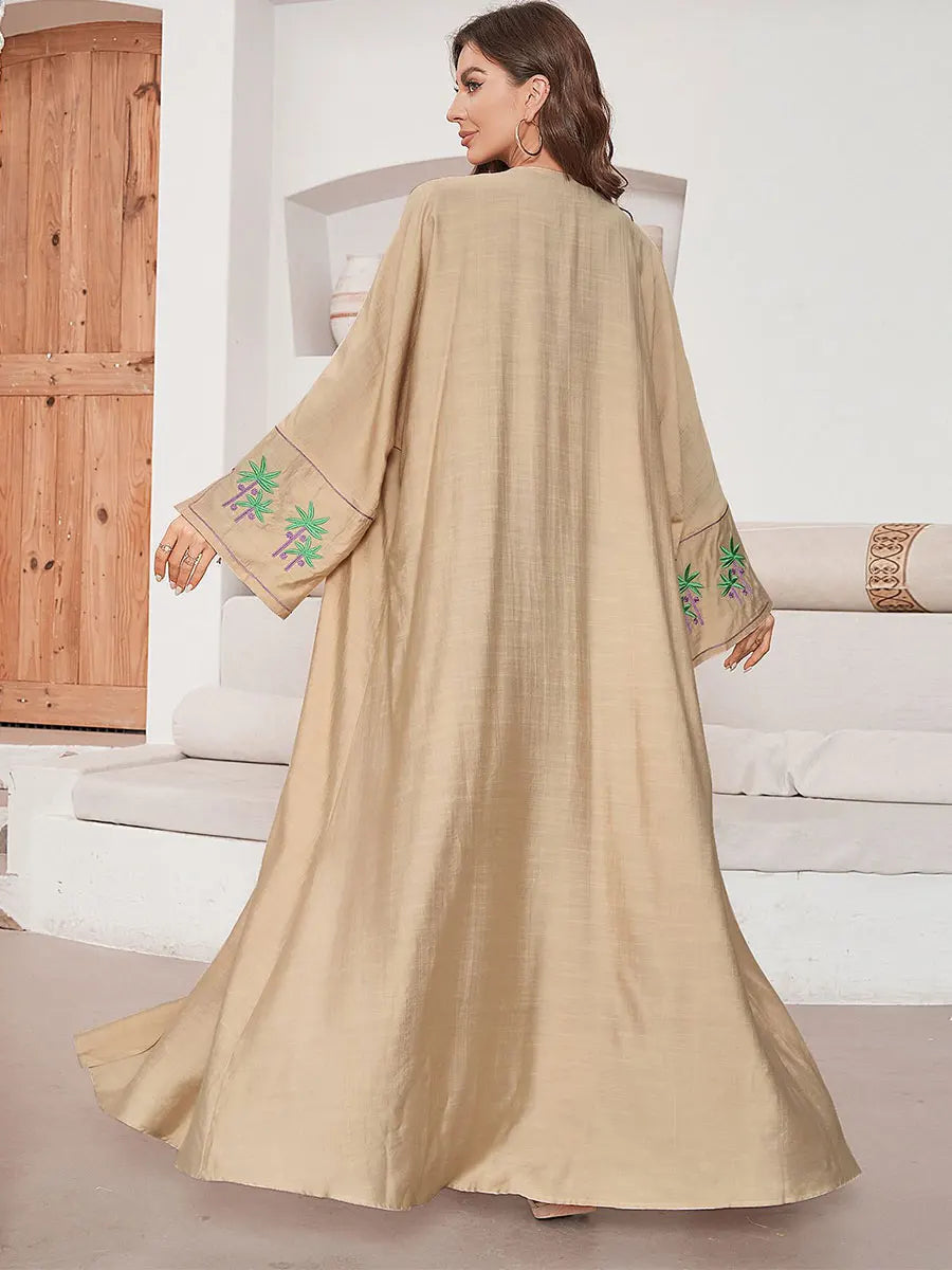 Long Sleeve Embroidered Casual Open Abaya