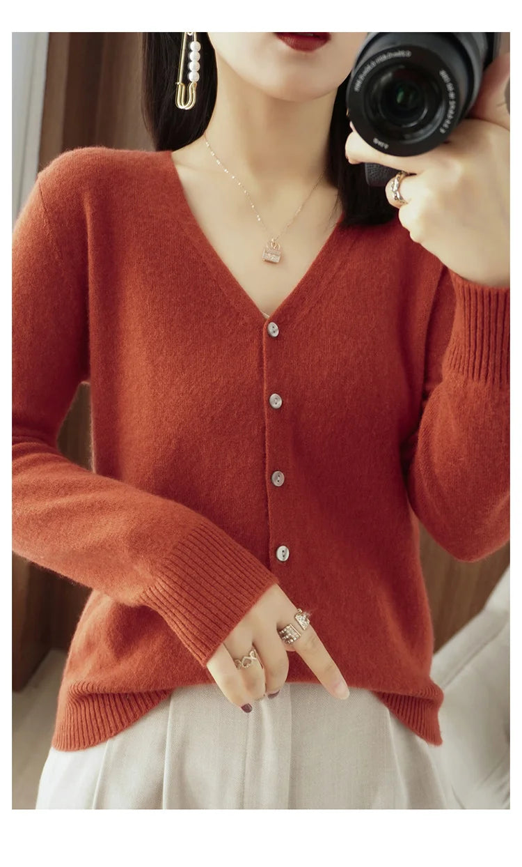 Classic Basic Wool V-Neck Women Sweater