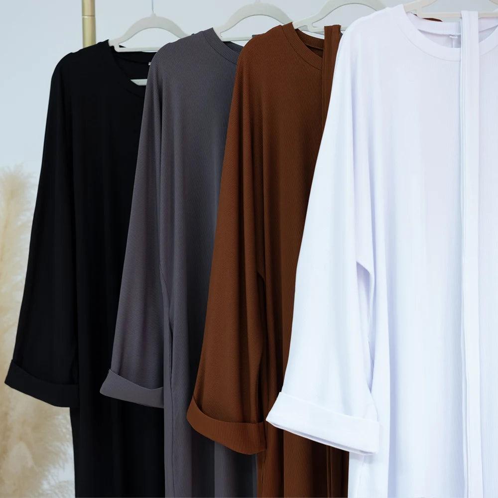 Knitted Winter Abaya for Muslim Women with Ribbed Textures