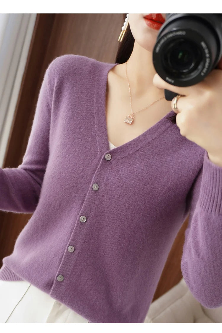 Classic Basic Wool V-Neck Women Sweater