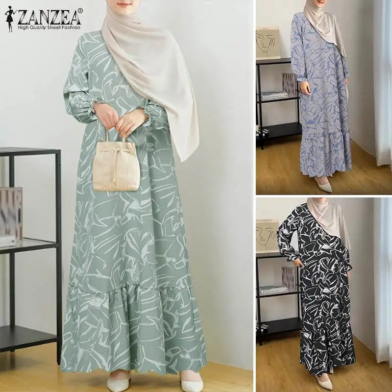 Elegant Floral Print Fashion Abaya
