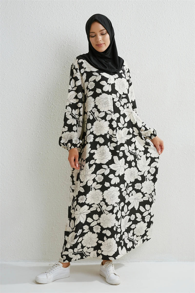 Full Sleeve Printed Floral Casual Long Maxi Dress