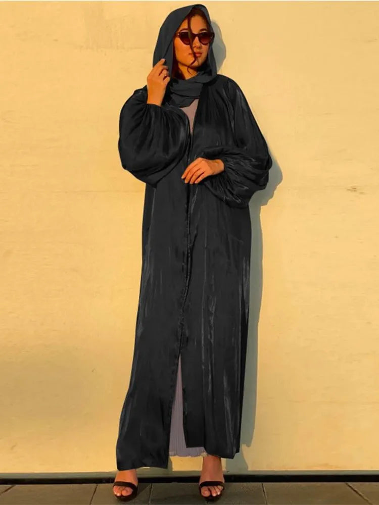 Plus Size Eid Djellaba Open Abaya with Belt Soft Cuff Sleeves Muslim Dress