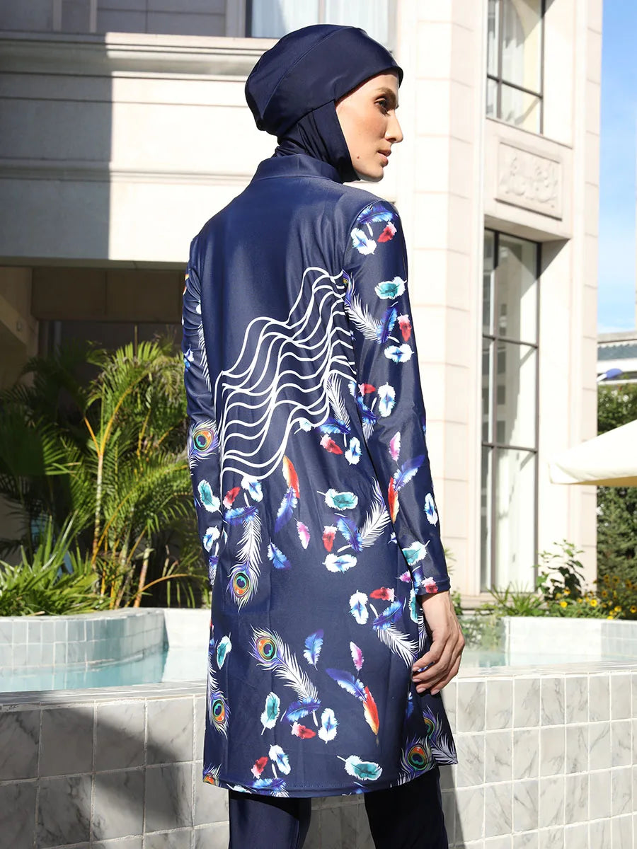 Plus Size 4PCS Burkini Muslim Woman Swimsuit with Full Cover Hijab