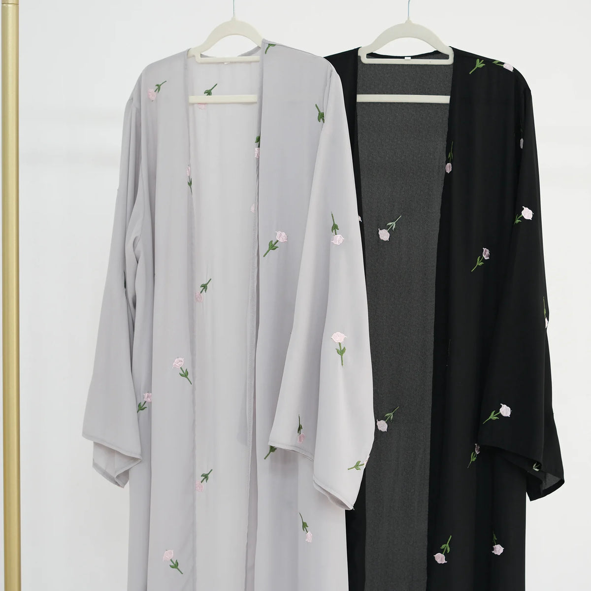 Black Embroidery Kimono Cardigan Abaya