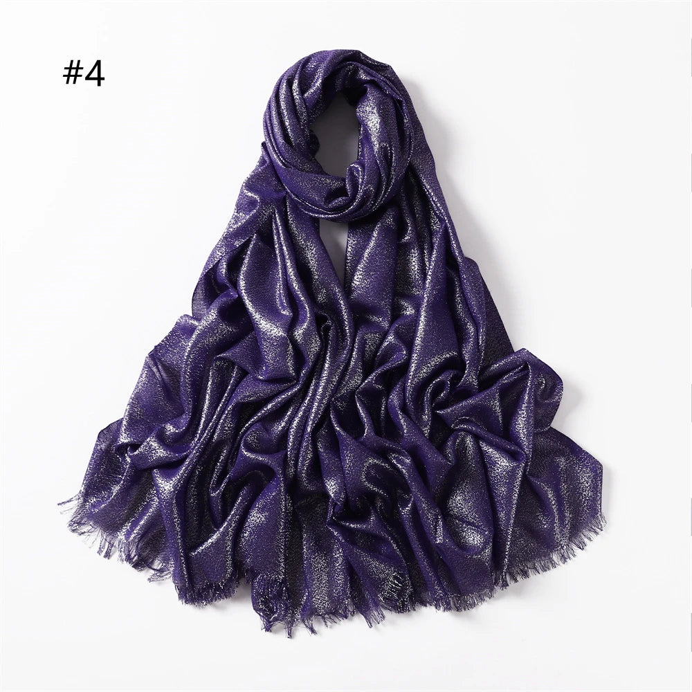 Cotton Blended Shiny Solid Color Hijab Scarf Shawls