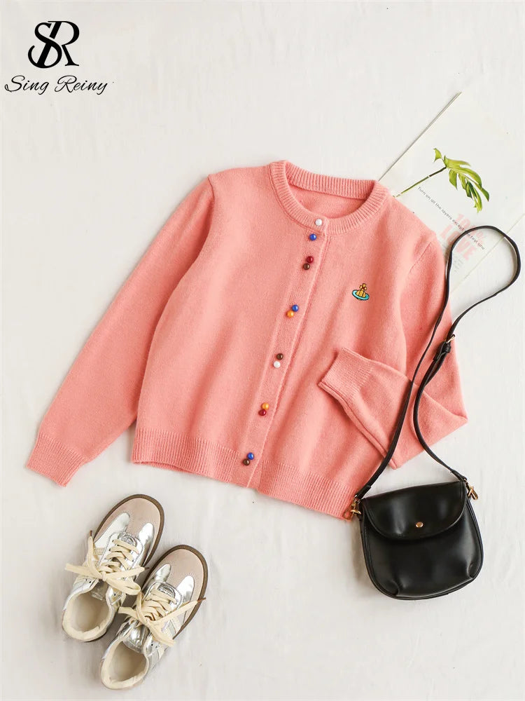 O-Neck Full Sleeves Pearls Buttoned Knitted Sweater