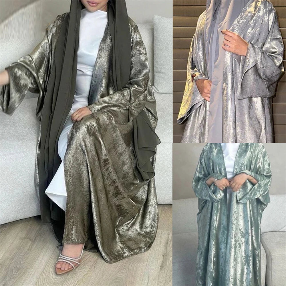 Eid Shiny Batwing Satin Open Kimono Abaya
