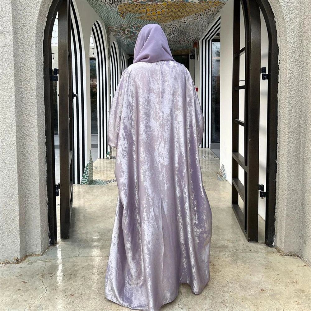 Eid Shiny Batwing Satin Open Kimono Abaya