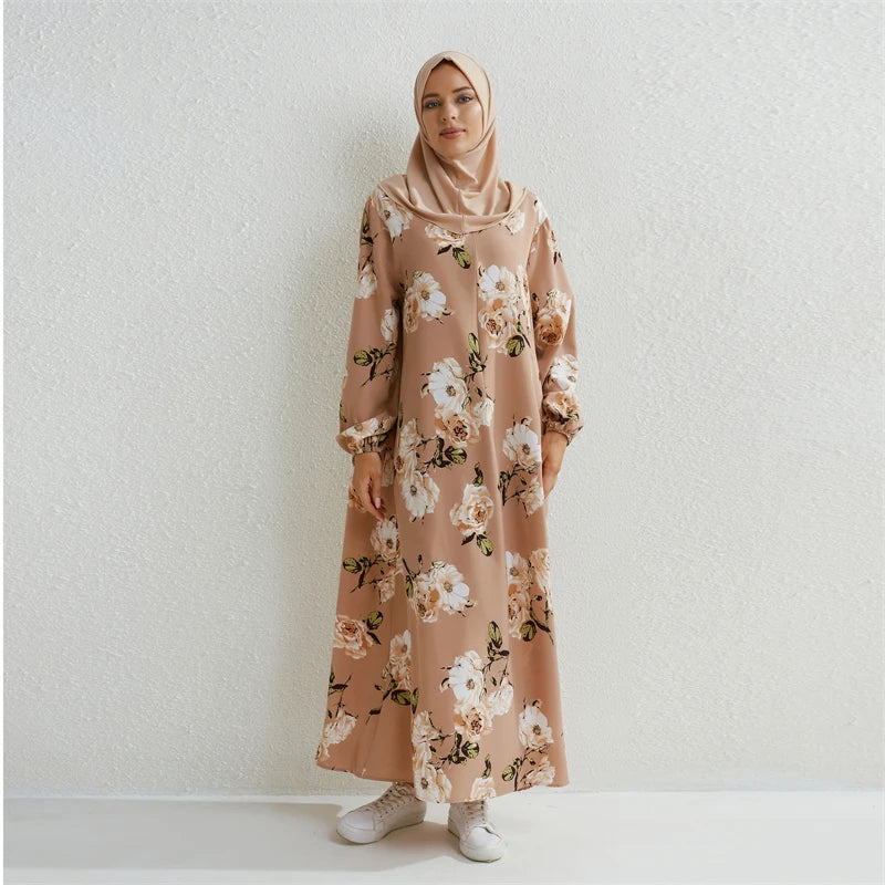 Full Sleeve Printed Floral Casual Long Maxi Dress