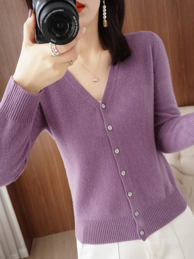 Classic Basic Wool V-Neck Women Sweater