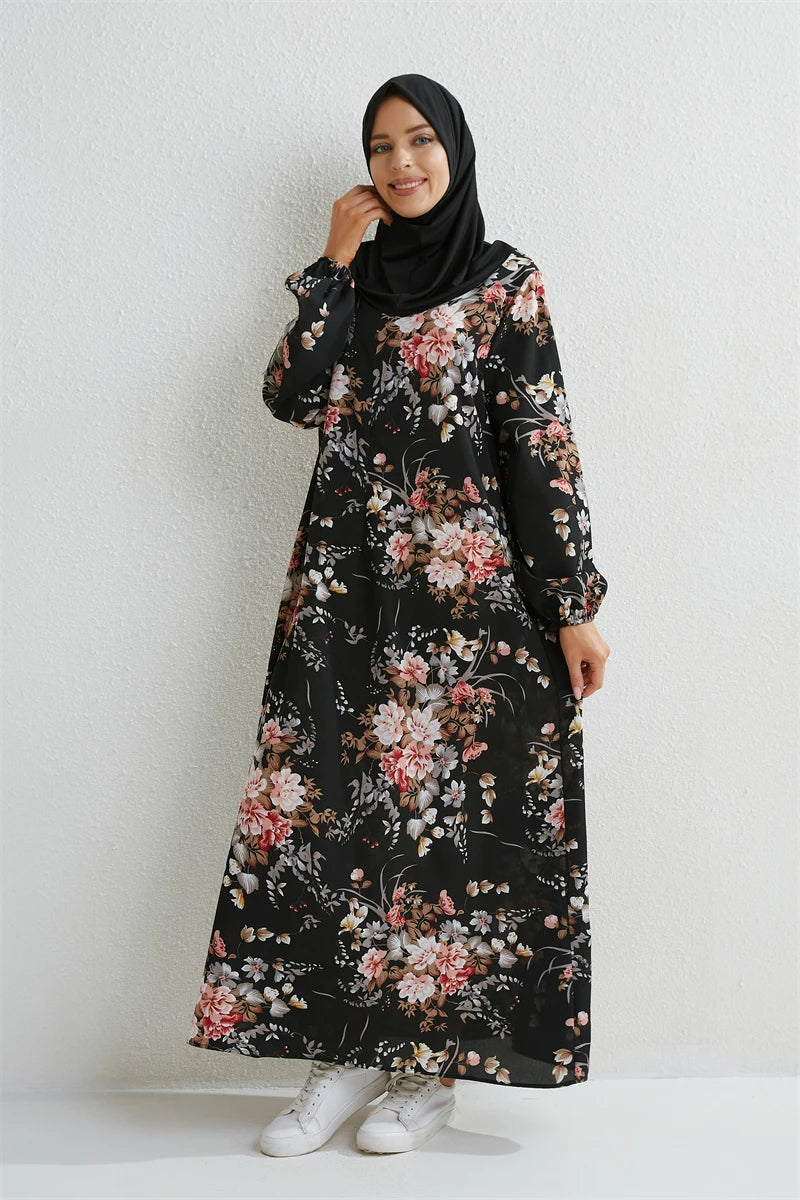 Full Sleeve Printed Floral Casual Long Maxi Dress