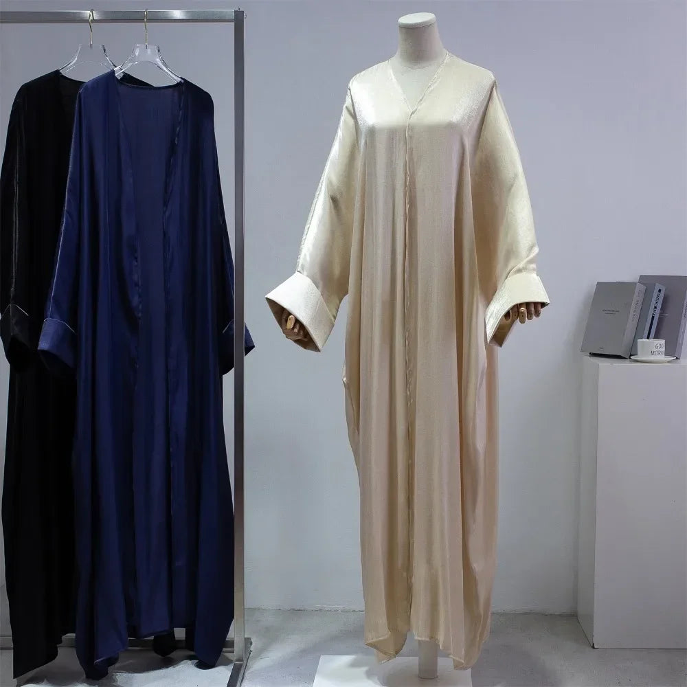 Muslim Smocking Sleeve Cardigan Coat Abaya