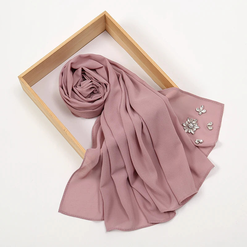 Rhinestone Bubble Chiffon Hijabs for Muslim Women