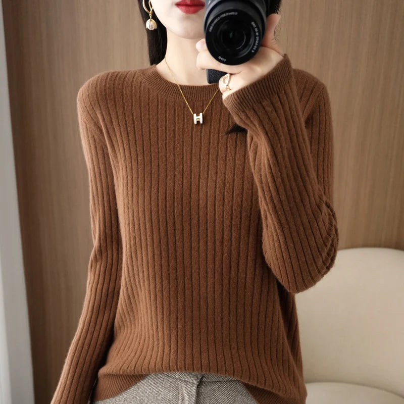 Women Long Sleeve Pullovers O-neck Stripe Sweaters