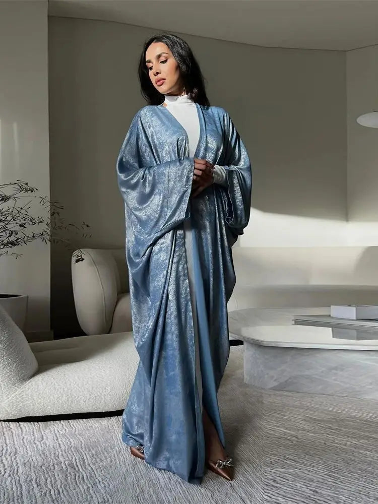 Shiny Batwing Satin Open Kimono Abaya