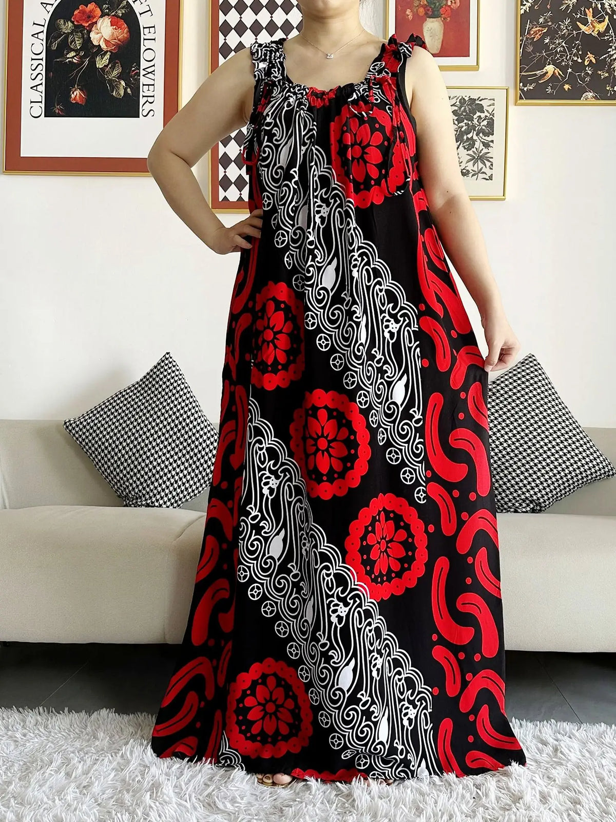 Sleeveless Everyday African Dashiki Cotton Abaya Dress with Scarf