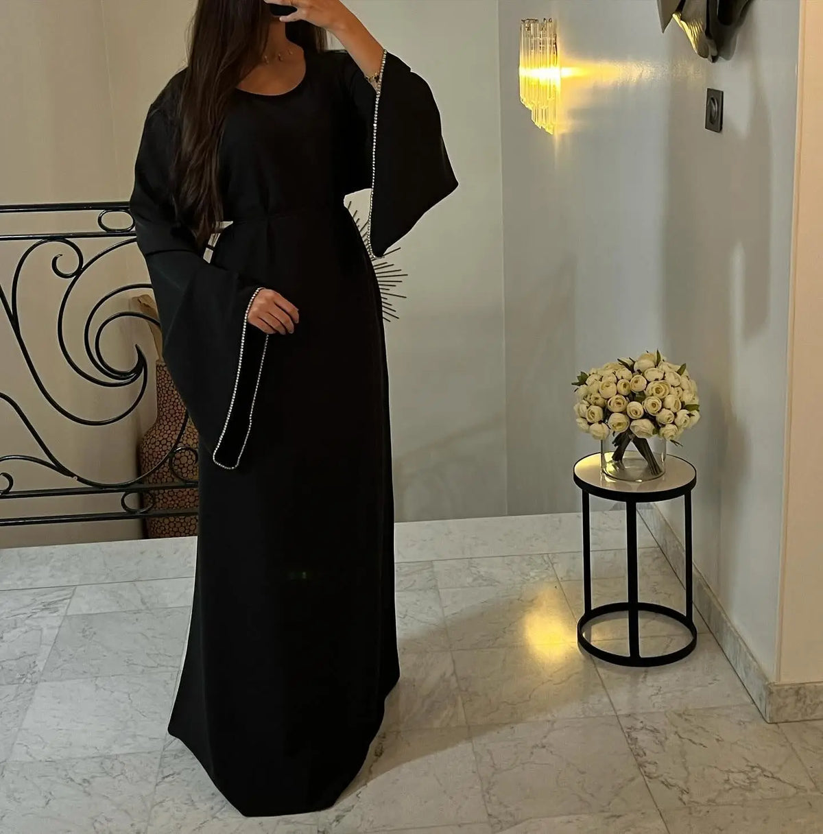 Black Diamonds Embedded Belted Abayas